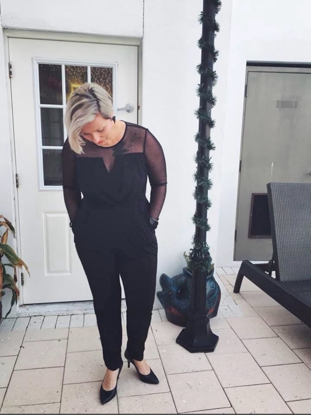 Michael Kors Black Mesh-Panel Jumpsuit - Women Pants & Jumpsuits